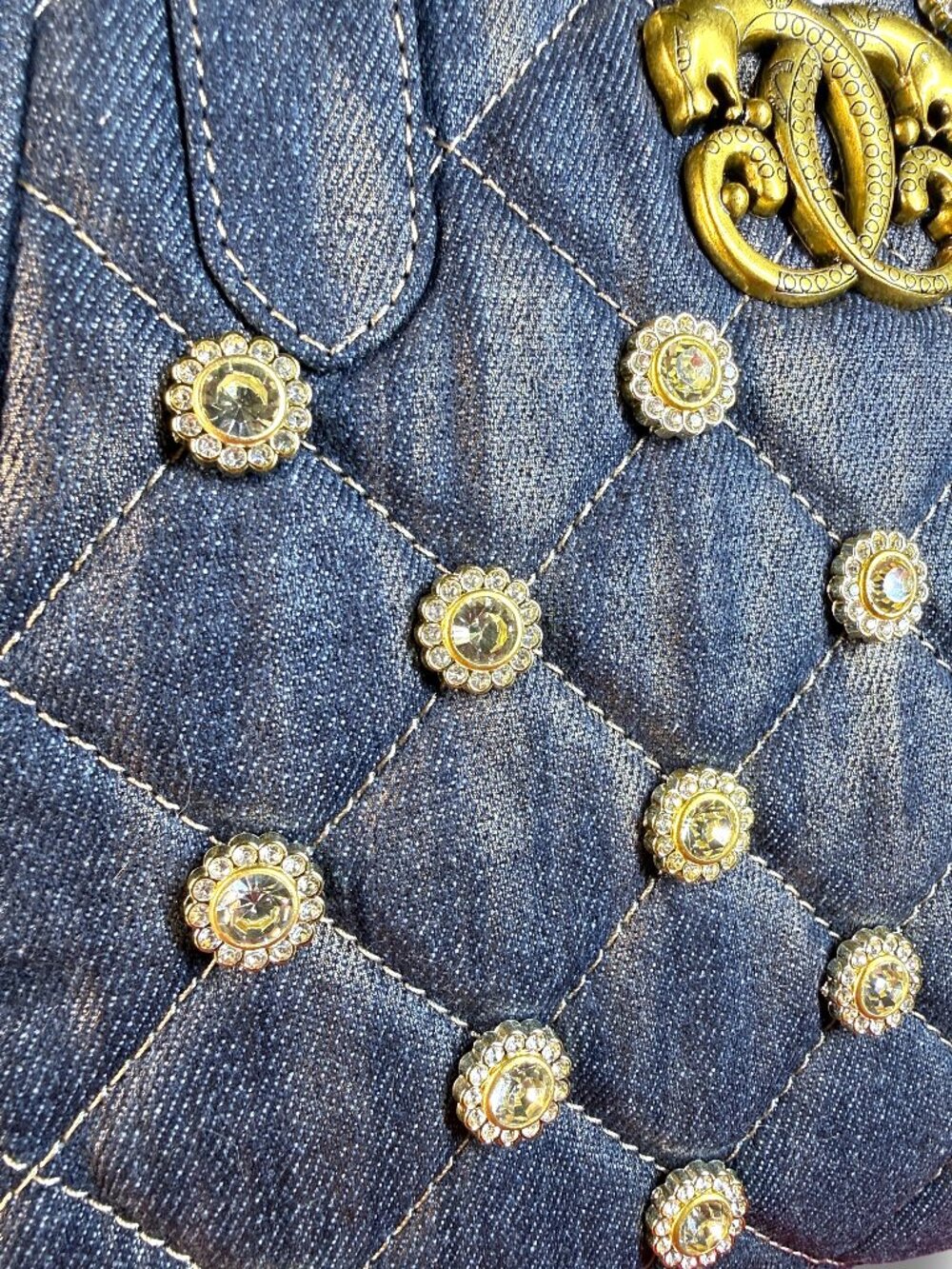 Sharif 1827 Legacy Rare Quilted Denim Rhinestone Satchel Crossbody Bag - Picture 4 of 14